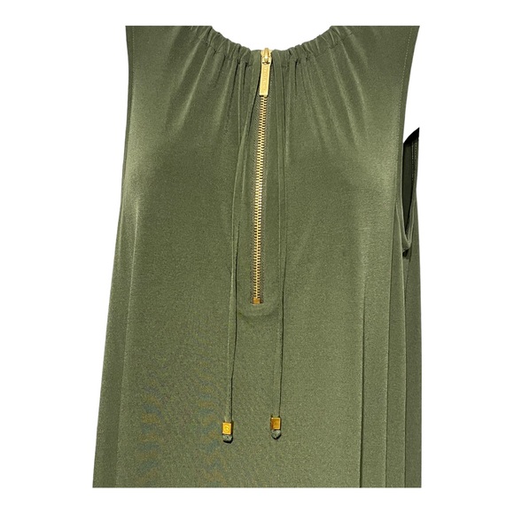 Michael Michael Kors Olive Green Sleeveless Shirt Dress 3/4 Zip Halter Midi - Picture 6 of 8